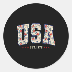4th Of July Patriotic Us Flag Floral Usa Est 1776 Classic Round Sticker