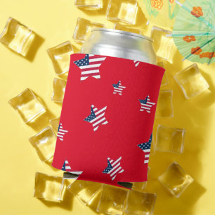 4th of July patriotic USA america flag star party Can Cooler