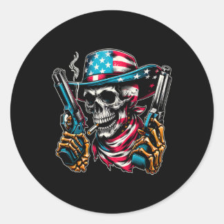4th Of July Patriotic Usa Skeleton Skull Us Americ Classic Round Sticker