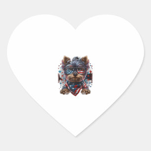 4th of July Patriotic Yorkie Dog US Flag Heart Sticker
