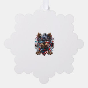 4th of July Patriotic Yorkie Dog US Flag Tree Decoration Card