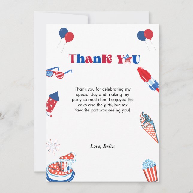 4th of july patrotic day birthday  thank you card (Front)