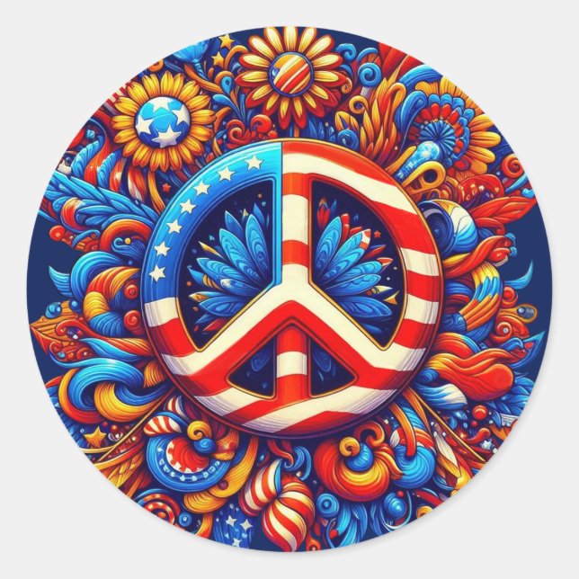 4th of July-Peace Sign-Independence Day-Groovy- Classic Round Sticker (Front)
