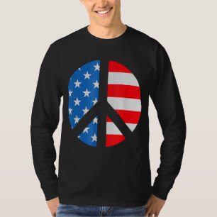 4th Of July  Peace Sign Symbol American Usa Flag T-Shirt
