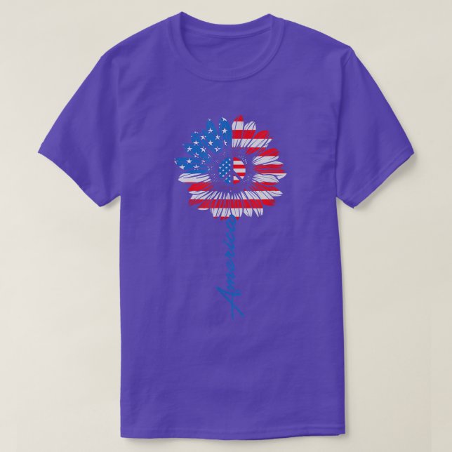 4th Of JULY  PEACE SUNFLOWER American Freedom USA  T-Shirt (Design Front)