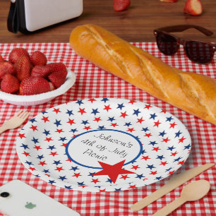 4th of July Personalise Text Patriotic Picnic Paper Plate