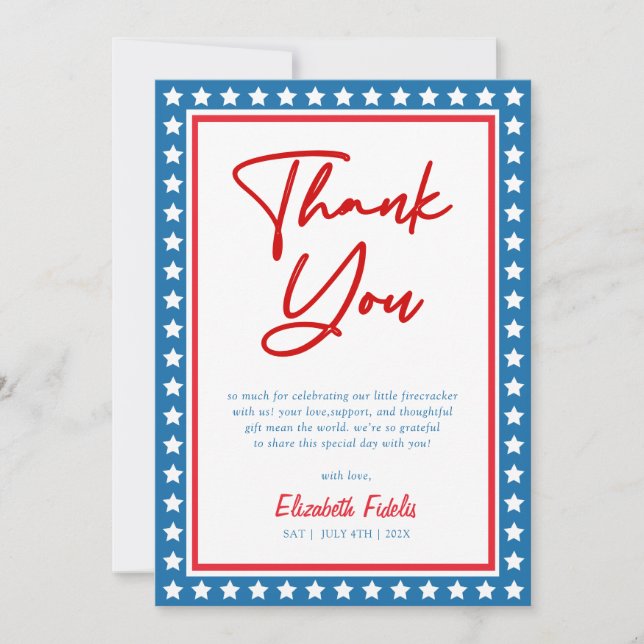  4th of July Photo Baby Shower Thank You Card (Front)