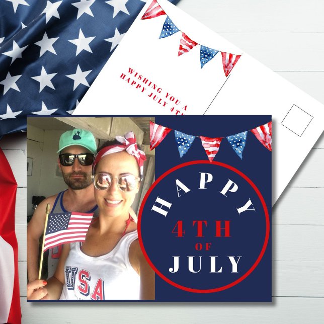 4th of July Photo Red White Blue Bunting Postcard (Creator Uploaded)