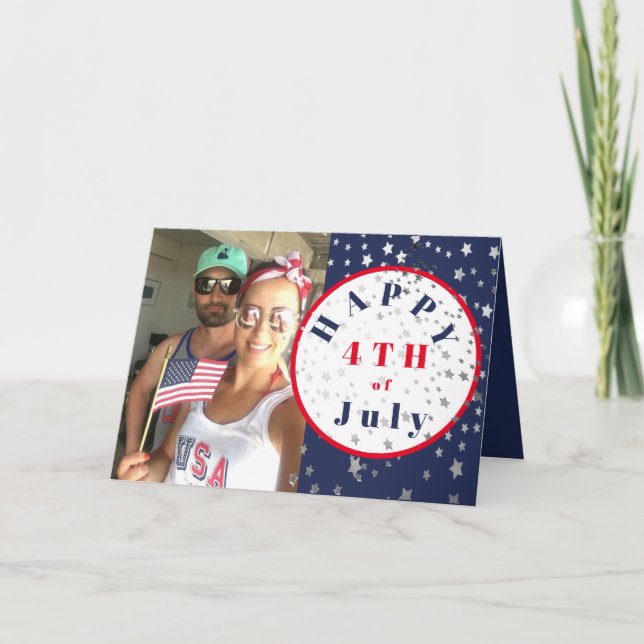 4th of July Photo Red White Blue Stars Card (Front)