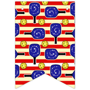 4th of July Pickleball Red White Blue Yellow Balls Bunting