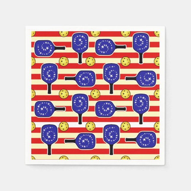 4th of July Pickleball Red White Blue Yellow Balls Napkin (Front)