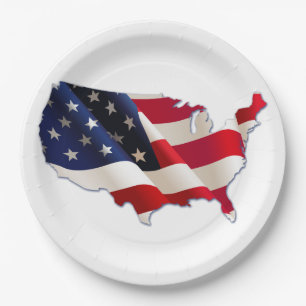 4th of July Picnic Paper Plates, USA Map, Flag Plate