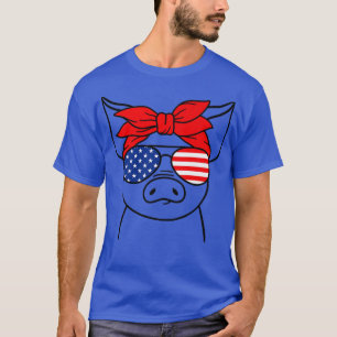 4th of July Pig Shirt Women Bandanna USA Flag Sung