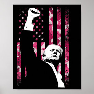 4th Of July Pink Camo Camouflage Us Flag Fist Figh Poster