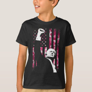 4th Of July Pink Camo Camouflage Us Flag Fist Figh T-Shirt