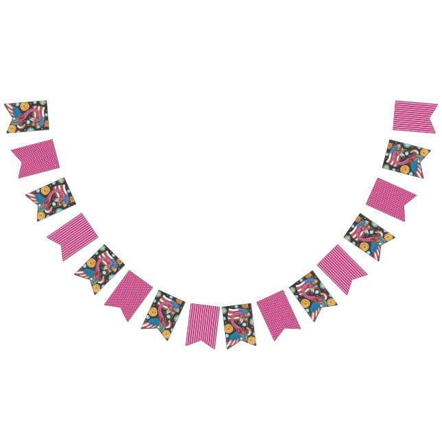 4TH OF JULY PINK FLAMINGO, BIRD BUNTING BANNER (All)