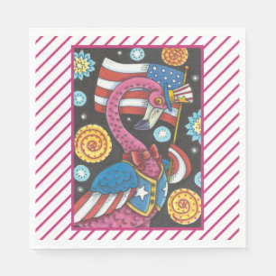 4TH OF JULY PINK FLAMINGO, PATRIOTIC PAPER NAPKINS