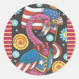 4TH OF JULY PINK FLAMINGO STICKERS Round * Sheet
