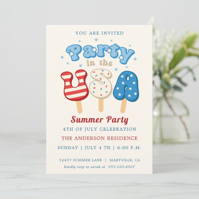 4th of July Pool And Ice Cream Party Invitation (Standing Front)
