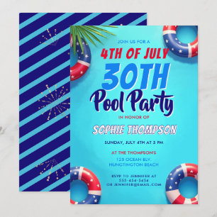 4th of July Pool Party Americana 30th Birthday Invitation