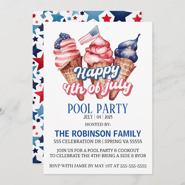 4th Of July Pool Party Invitation (Front/Back)