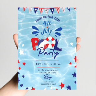 4th of July Pool Party Invitation Editable Swim 