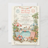 4th of July Pool Party Invitation – Elegant Line