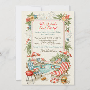 4th of July Pool Party Invitation – Elegant Line