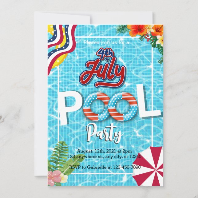 4th of july pool party invitations (Front)