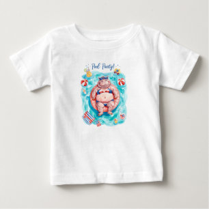 4th of July Pool Party with Hippo Baby T-Shirt