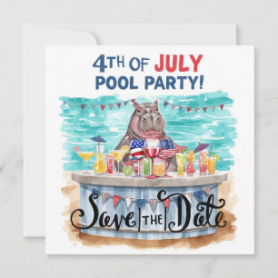 4th of July Pool Party with Hippo Save The Date