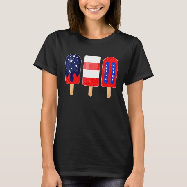 4th of July Popsicle American Flag Patriotic Summe T-Shirt (Front)
