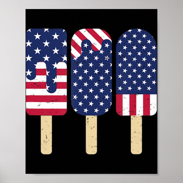 4th of July Popsicle Patriotic American Flag Memor Poster (Front)