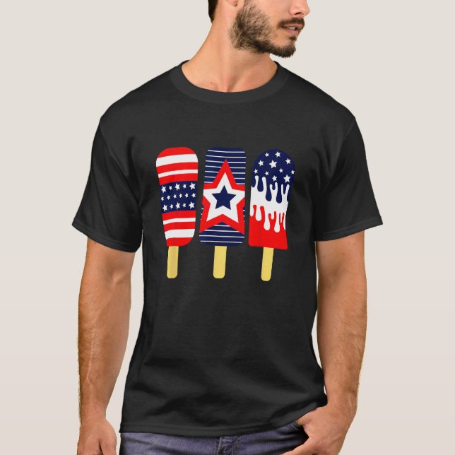 4th of July Popsicle Red White Blue American Flag  T-Shirt (Front)
