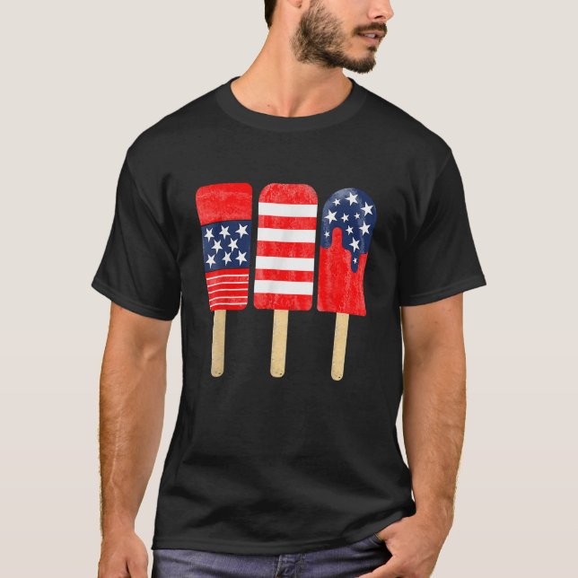 4th of July Popsicle Red White Blue American Flag  T-Shirt (Front)
