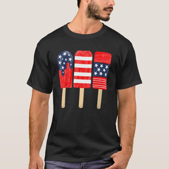 4th of July Popsicle Red White Blue American Flag  T-Shirt (Front)
