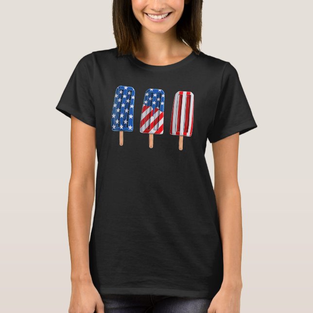 4th Of July Popsicle Red White Blue American Flag  T-Shirt (Front)