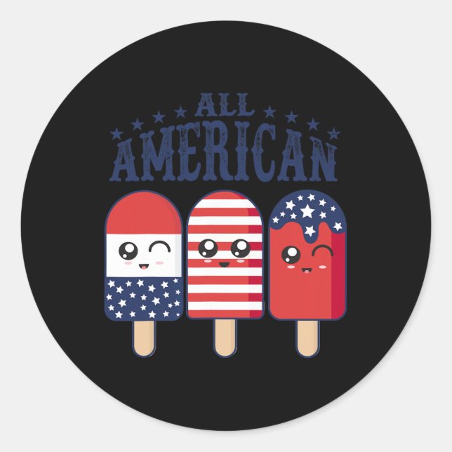 4th Of July Popsicle Usa Flag Patriotic Summer Boy Classic Round Sticker (Front)