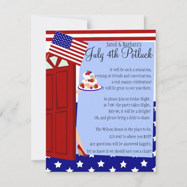 4th of July Potluck Party Invitation (Front)