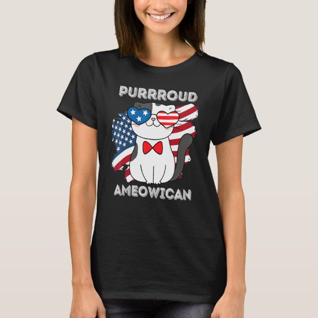 4th Of July Proud Patriotic Cat Usa Flag T-Shirt (Front)