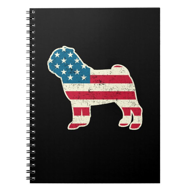 4th of July Pug Dog American Flag USA Notebook (Front)