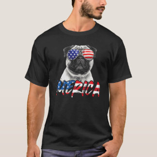 4th Of July Pug Dog Merica American Flag Patriotic T-Shirt