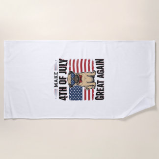 4th of July Pug Patriotic Vintage Shirt Design_1 Beach Towel