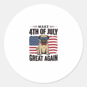 4th of July Pug Patriotic Vintage Shirt Design_1 Classic Round Sticker
