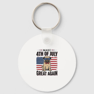 4th of July Pug Patriotic Vintage Shirt Design_1 Key Ring
