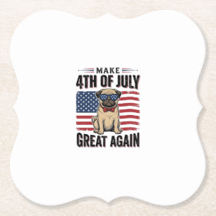4th of July Pug Patriotic Vintage Shirt Design_1 Paper Coaster