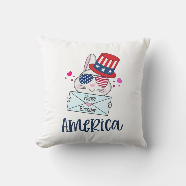 4th of July Rabbit with USA Flag Sun Glasses Cushion (Front)