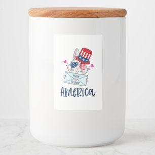 4th of July Rabbit with USA Flag Sun Glasses Food Label