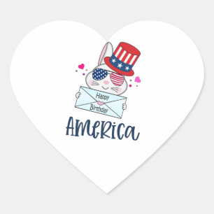 4th of July Rabbit with USA Flag Sun Glasses Heart Sticker