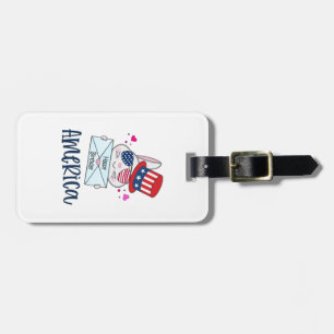 4th of July Rabbit with USA Flag Sun Glasses Luggage Tag